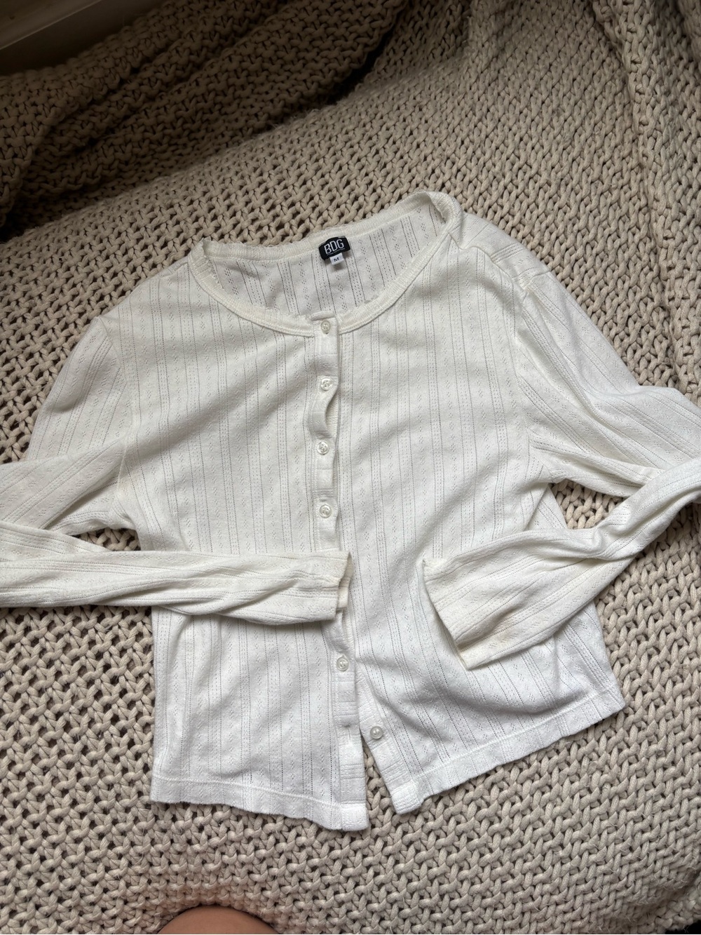 BDG Cream Button-Front Knit Cardigan